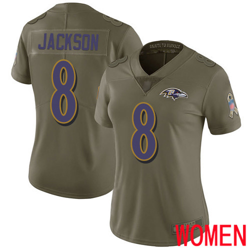 Baltimore Ravens Limited Olive Women Lamar Jackson Jersey NFL Football #8 2017 Salute to Service